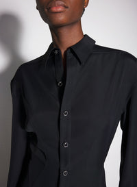 BLACK BACKLESS SHIRT DRESS