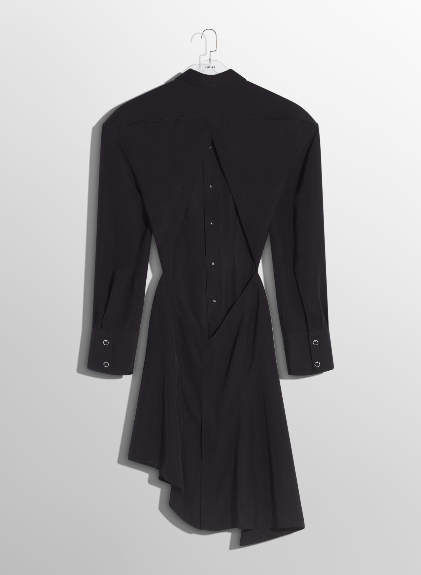 BLACK BACKLESS SHIRT DRESS