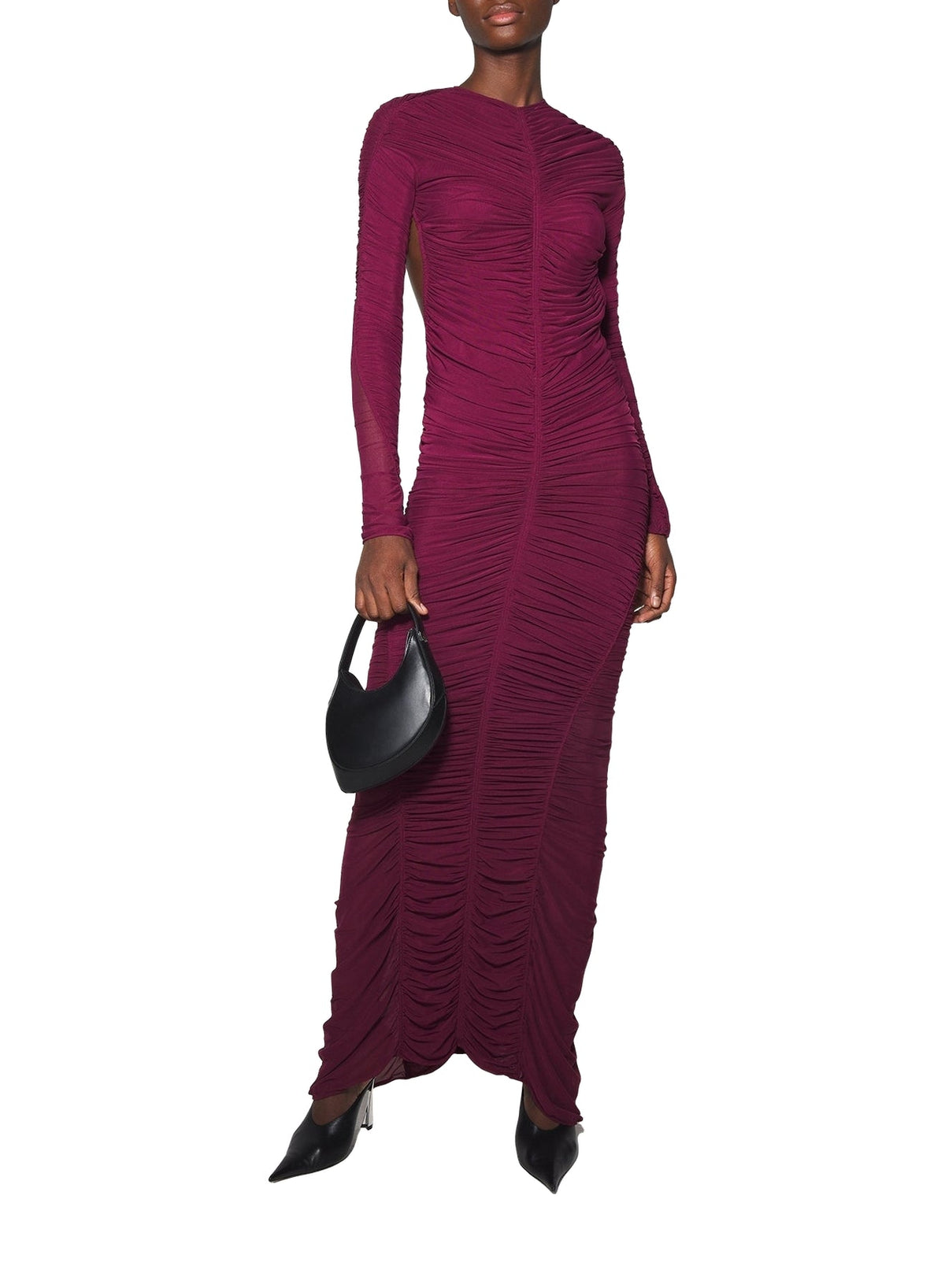 BLOOD RED // burgundy ruched gown