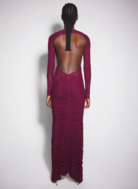 BLOOD RED // burgundy ruched gown