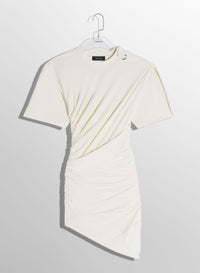 OFF-WHITE DRAPED PIERCED DAY DRESS