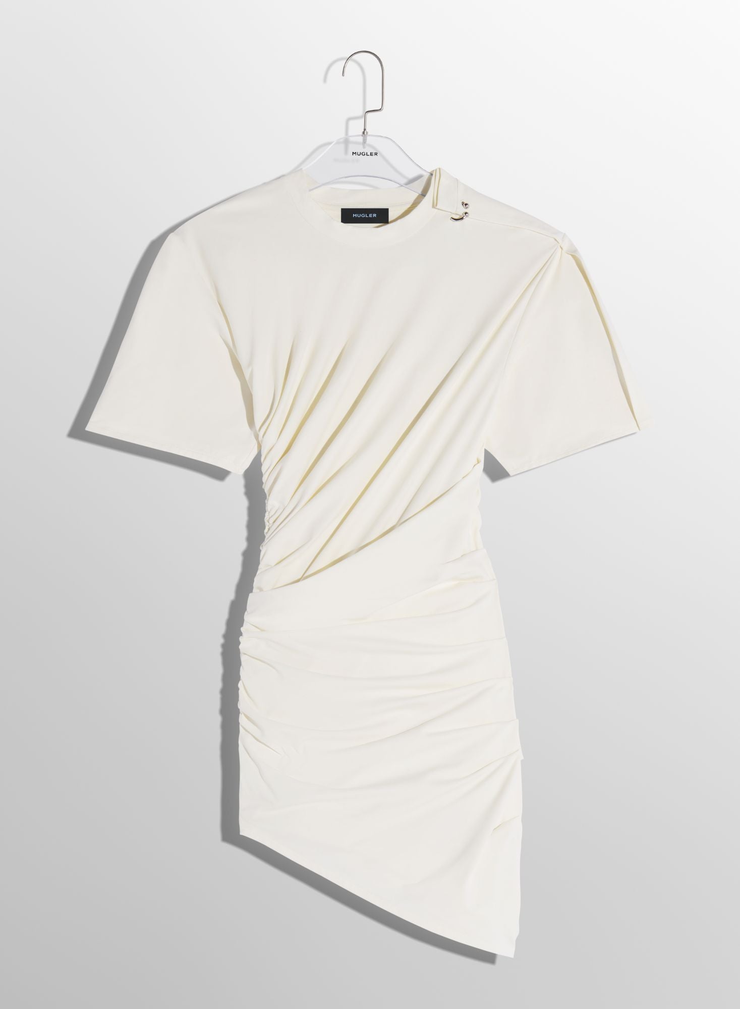 OFF-WHITE DRAPED PIERCED DAY DRESS