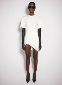 OFF-WHITE DRAPED PIERCED DAY DRESS