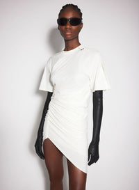 OFF-WHITE DRAPED PIERCED DAY DRESS