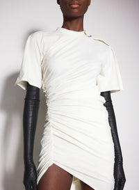 OFF-WHITE DRAPED PIERCED DAY DRESS