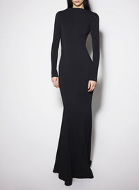 Robe longue en crêpe à dos nu et boucles - Black