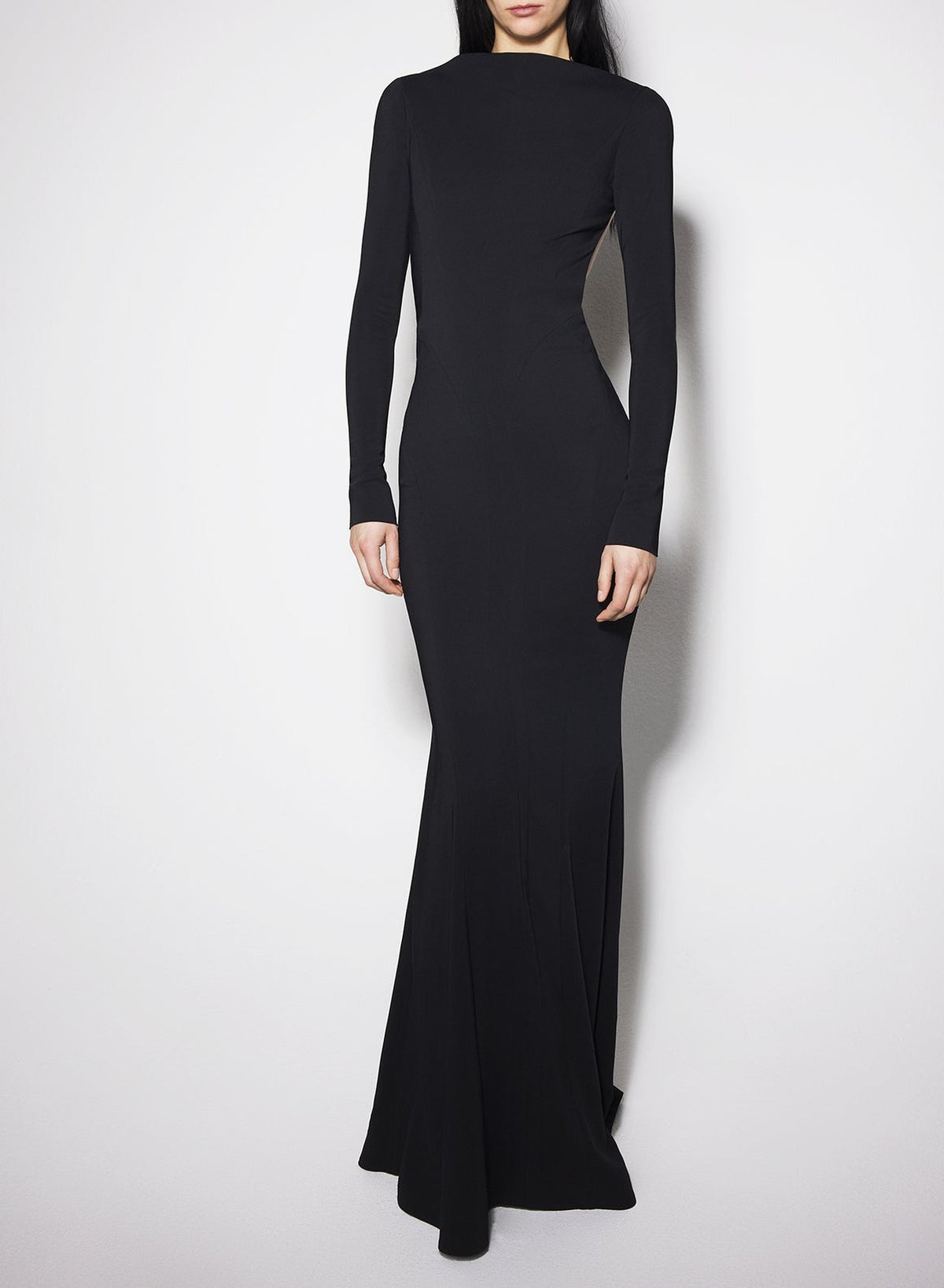 Robe longue en crêpe à dos nu et boucles - Black