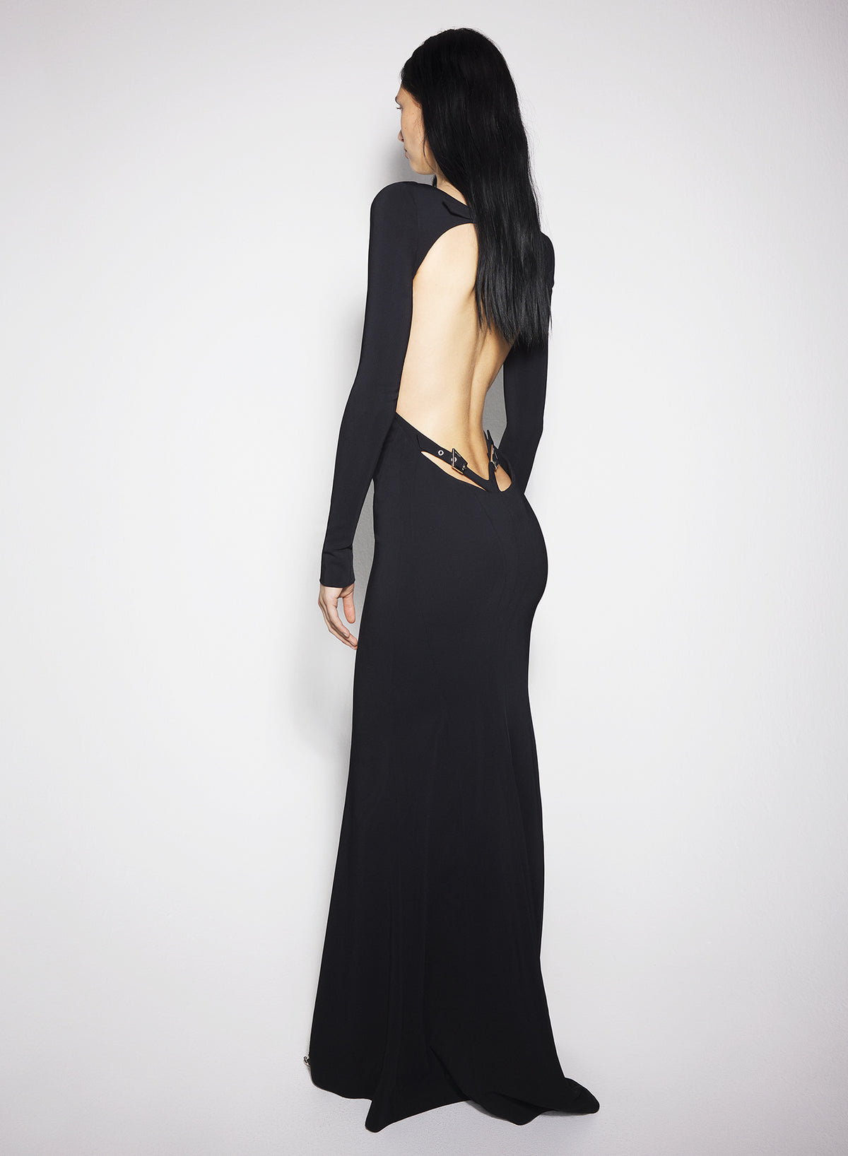 Robe longue en crêpe à dos nu et boucles - Black