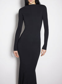 Robe longue en crêpe à dos nu et boucles - Black