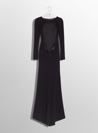 Robe longue en crêpe à dos nu et boucles - Black