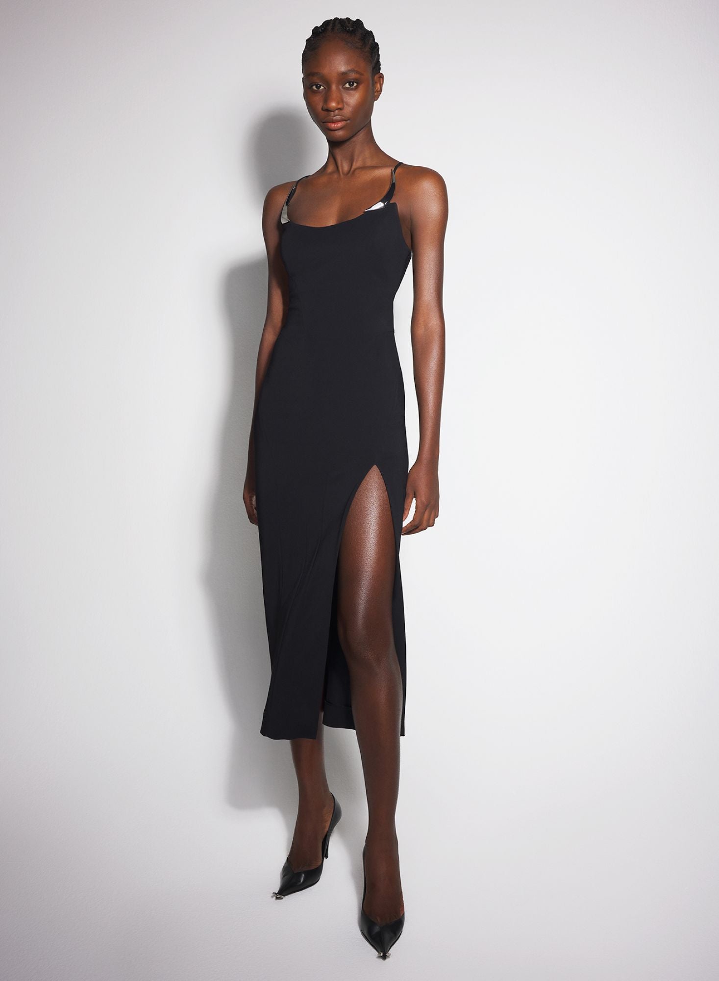 BLACK COCKTAIL DRESS WITH METALLIC DETAILS