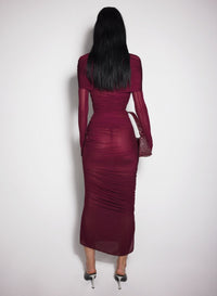 BLOOD RED // red sheer ruched dress