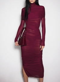 BLACK // black sheer ruched dress