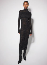 BLACK EMBELLISHED RUCHED DRESS