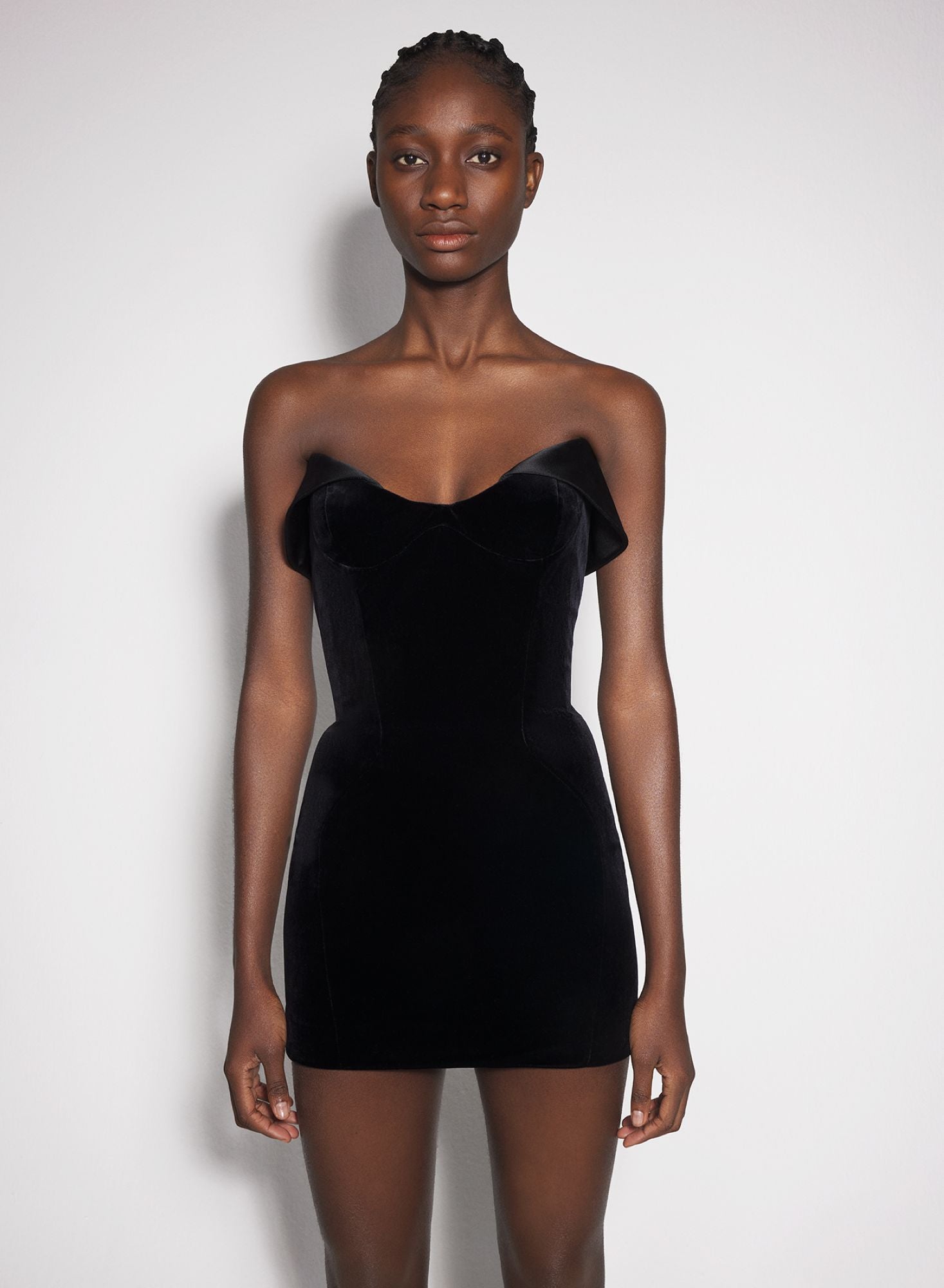 BLACK VELVET AND SATIN MINI DRESS