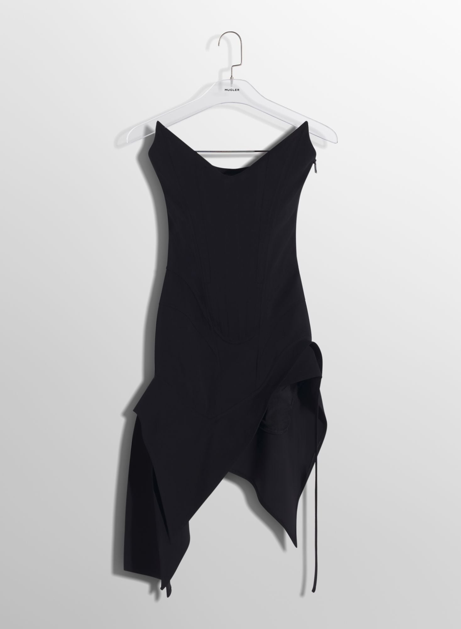 BLACK ASYMMETRIC BUSTIER DRESS
