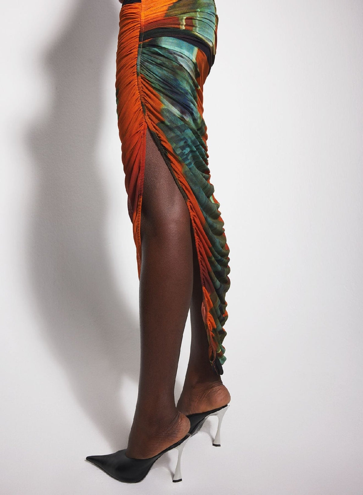 ARCHIVE PRINT ORANGE // Archive print asymmetrical mesh dress