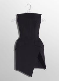 BLACK SLITTED TAILORED BUSTIER DRESS