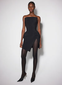 BLACK SLITTED TAILORED BUSTIER DRESS