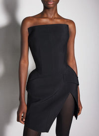 BLACK // black slitted tailored bustier dress