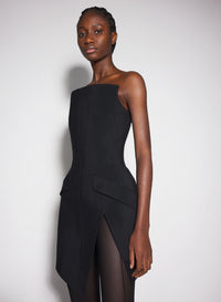 BLACK SLITTED TAILORED BUSTIER DRESS