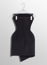 BLACK SLITTED TAILORED BUSTIER DRESS