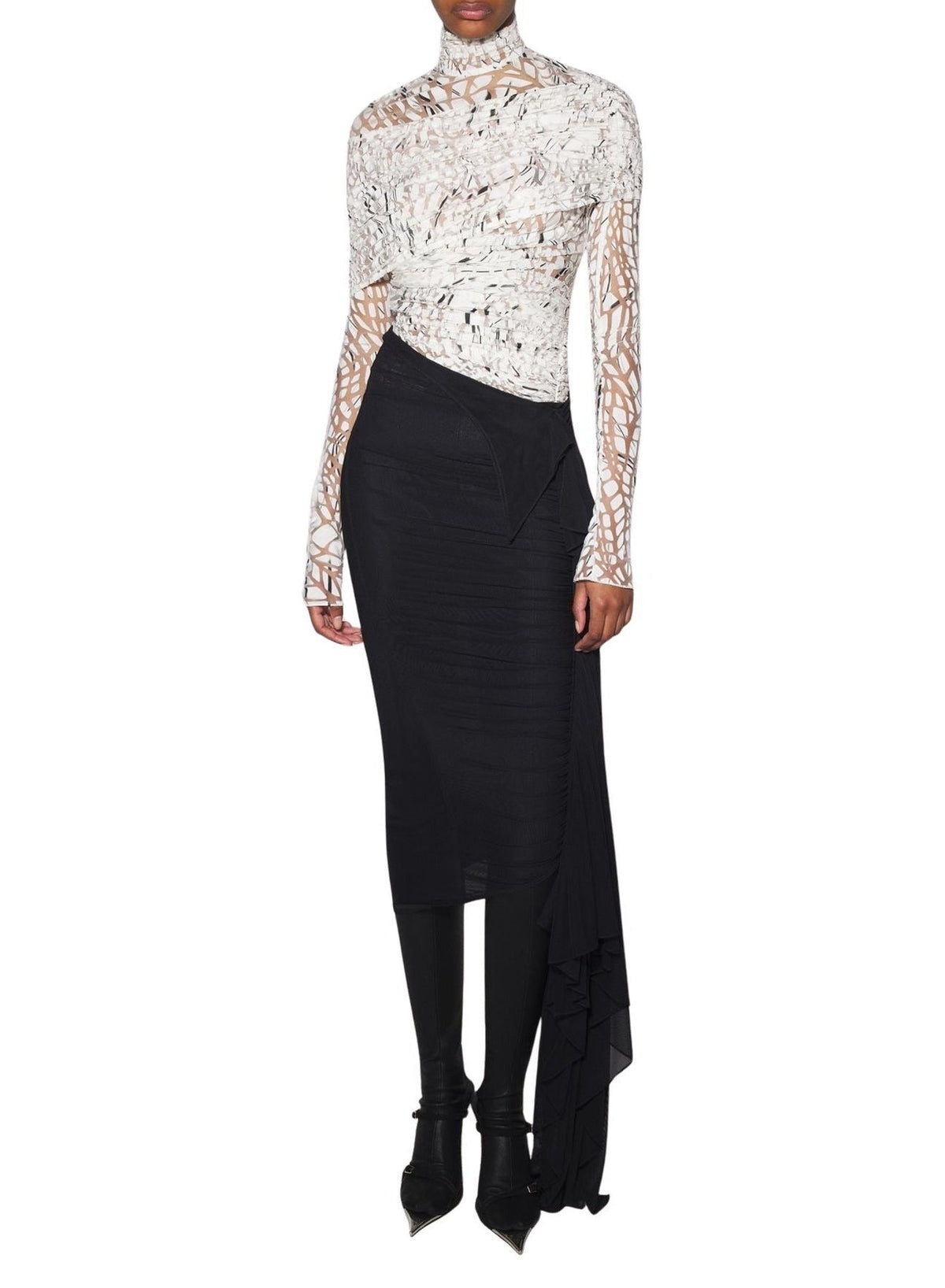 NUDE 01 TILES PRINT // off-white dévoré velvet ruched top