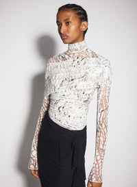 OFF-WHITE DÉVORÉ VELVET RUCHED TOP