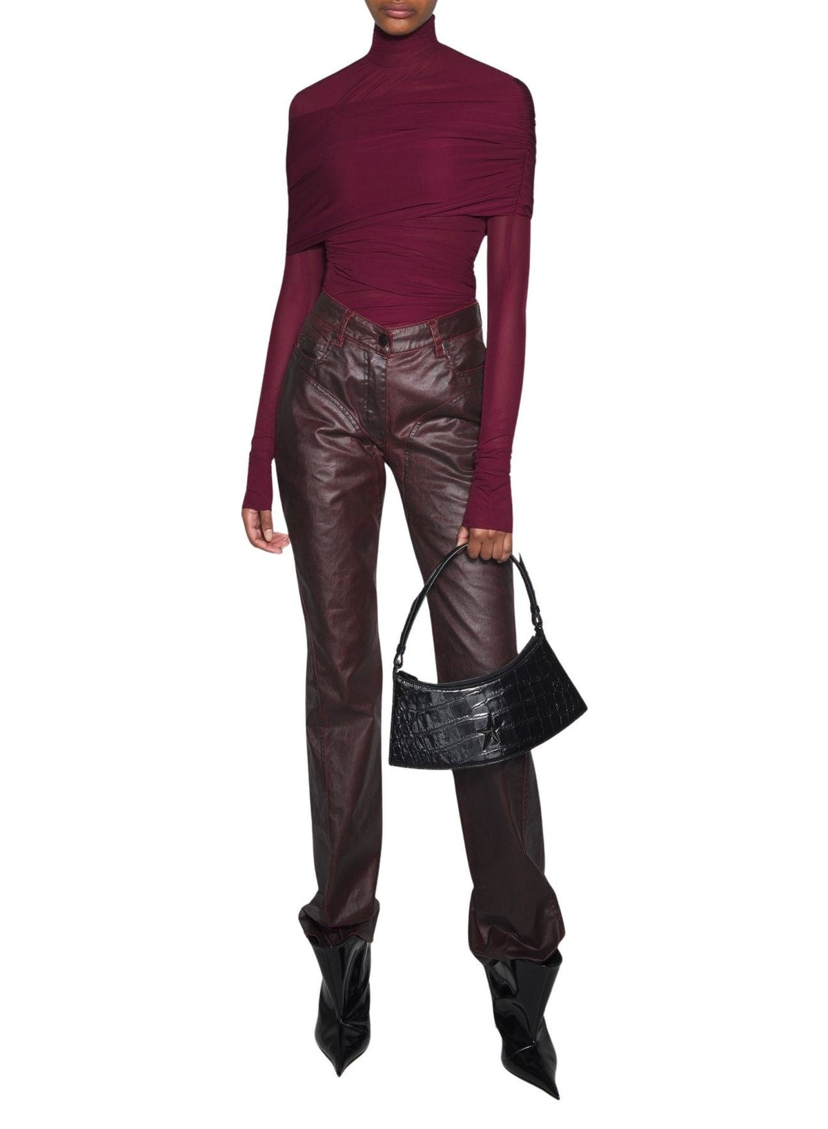 BLOOD RED // red ruched top