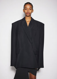 BLACK BUCKLED OVERSIZED JACKET
