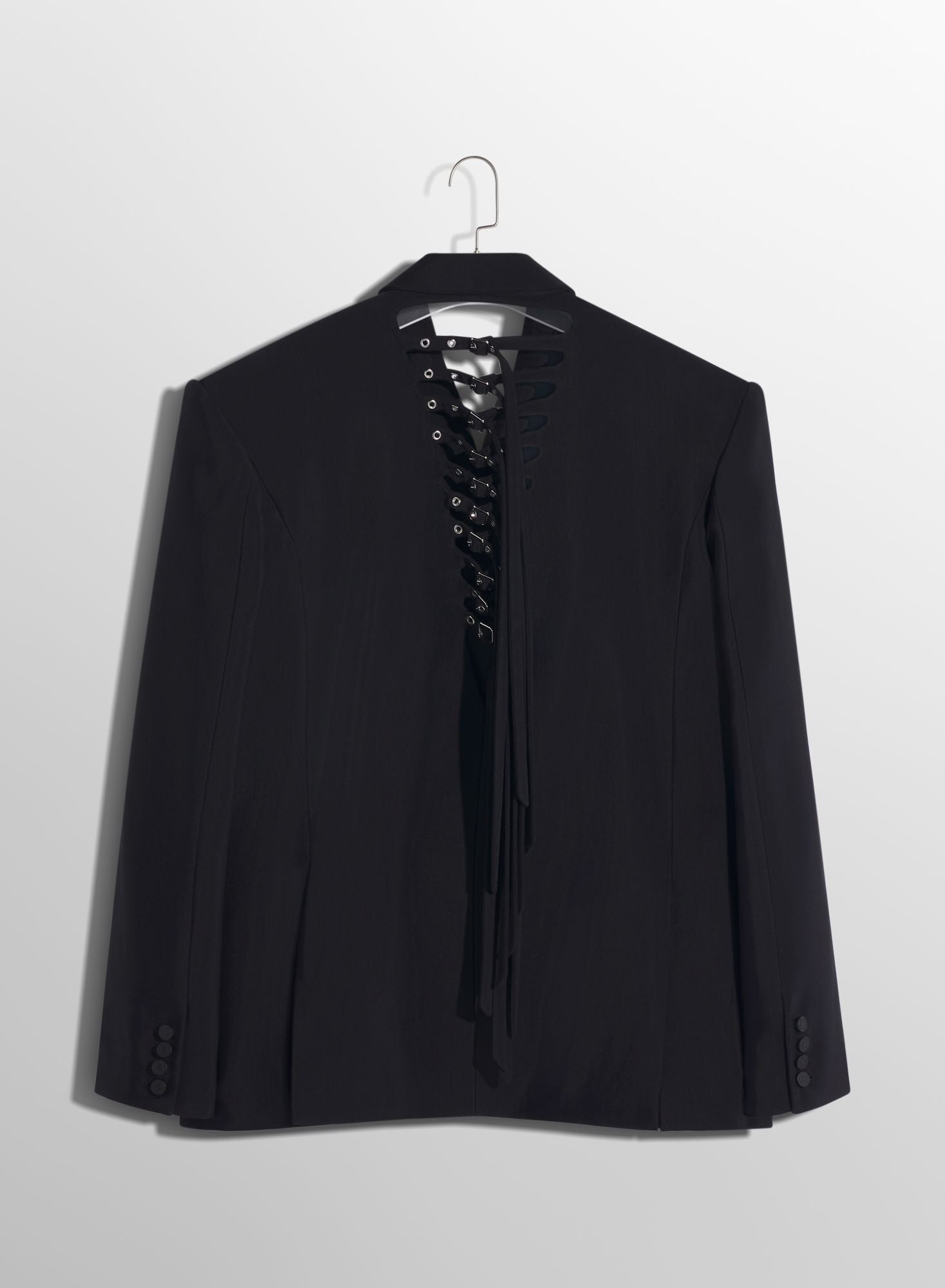 BLACK BUCKLED OVERSIZED JACKET