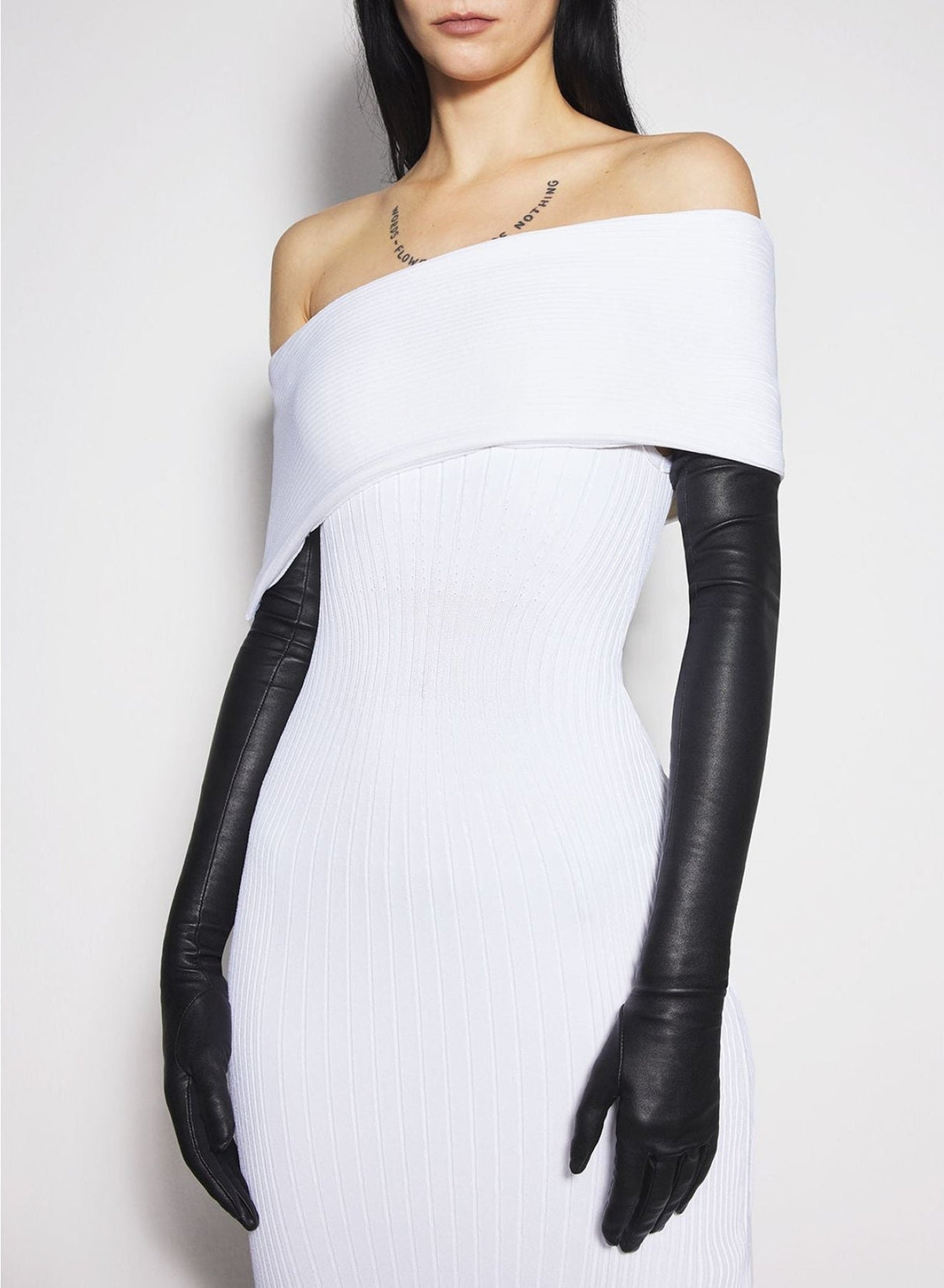OFF WHITE // white off-shoulder knit dress