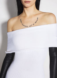 OFF WHITE // white off-shoulder knit dress