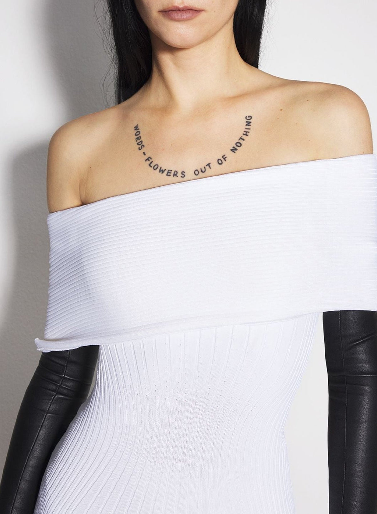 OFF WHITE // white off-shoulder knit dress