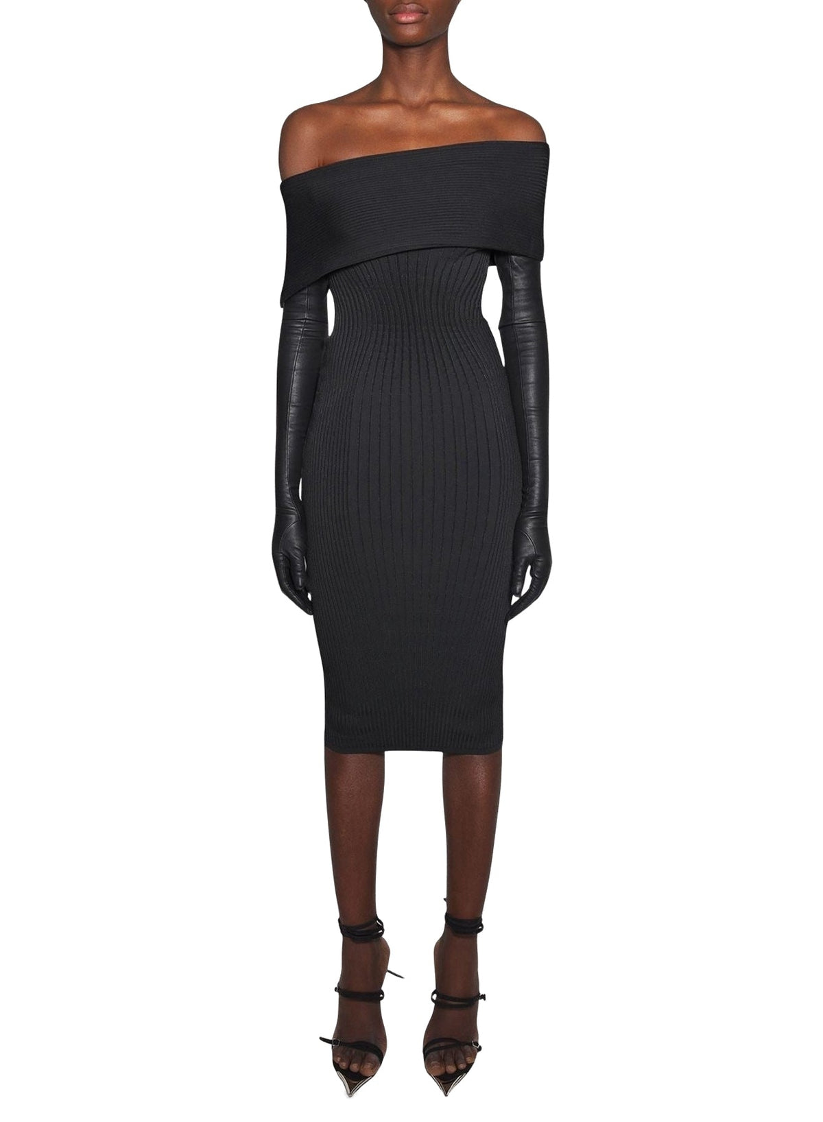 BLACK // black off-shoulder knit dress