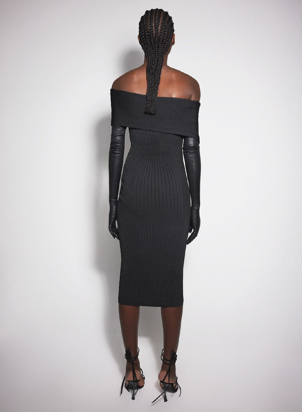BLACK // black off-shoulder knit dress