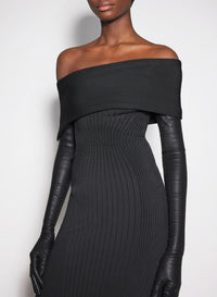 BLACK // black off-shoulder knit dress