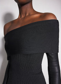 BLACK // black off-shoulder knit dress
