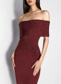BLOOD RED // red off-shoulder knit dress