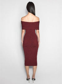 BLOOD RED // red off-shoulder knit dress