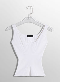 WHITE FITTED KNIT TANK TOP