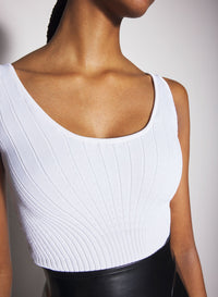 WHITE FITTED KNIT TANK TOP