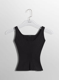 WHITE FITTED KNIT TANK TOP