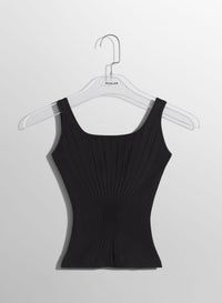 WHITE FITTED KNIT TANK TOP