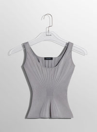 WHITE FITTED KNIT TANK TOP