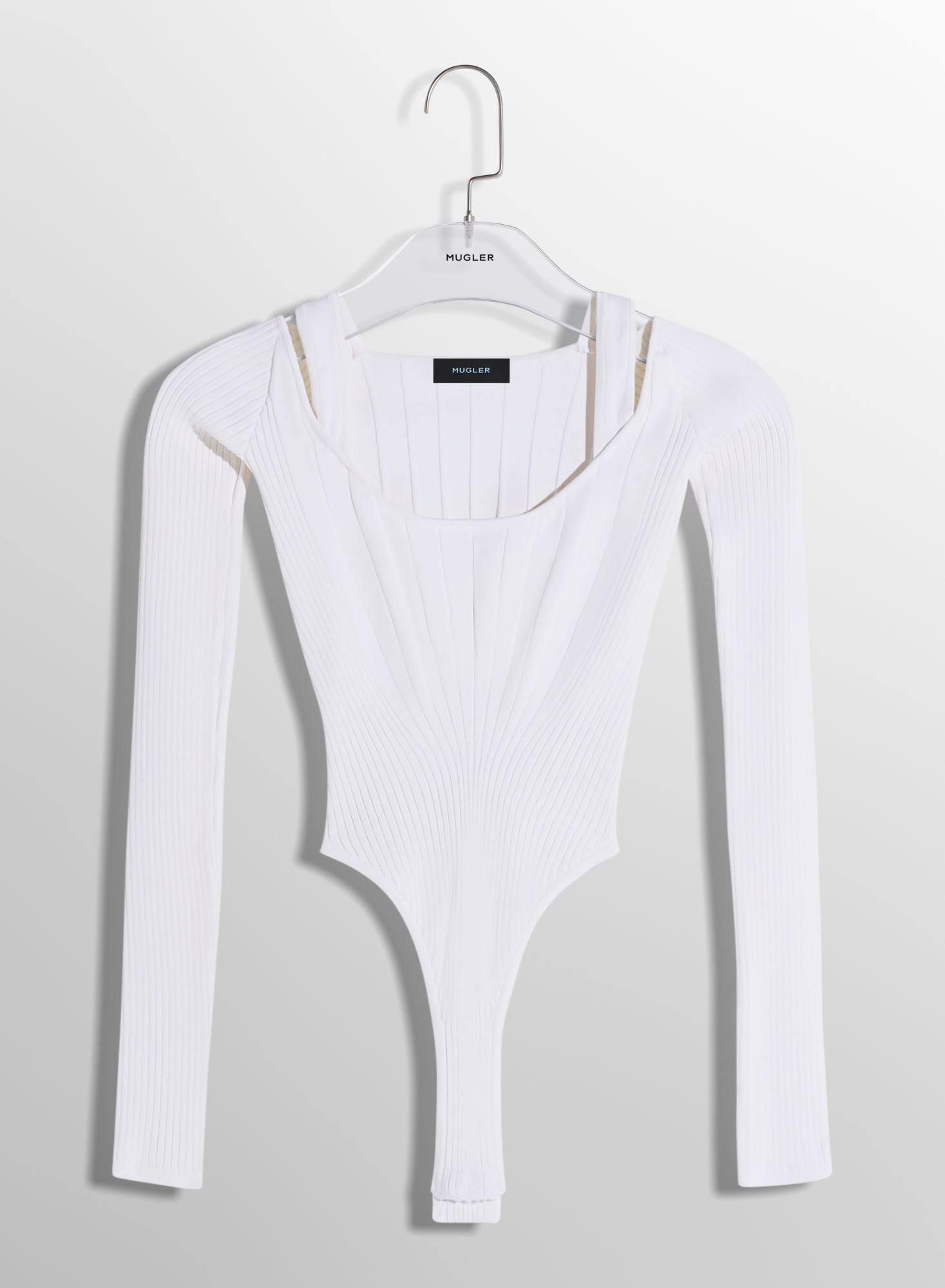 WHITE FITTED KNIT BODYSUIT