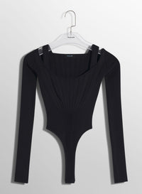 WHITE FITTED KNIT BODYSUIT