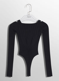WHITE FITTED KNIT BODYSUIT