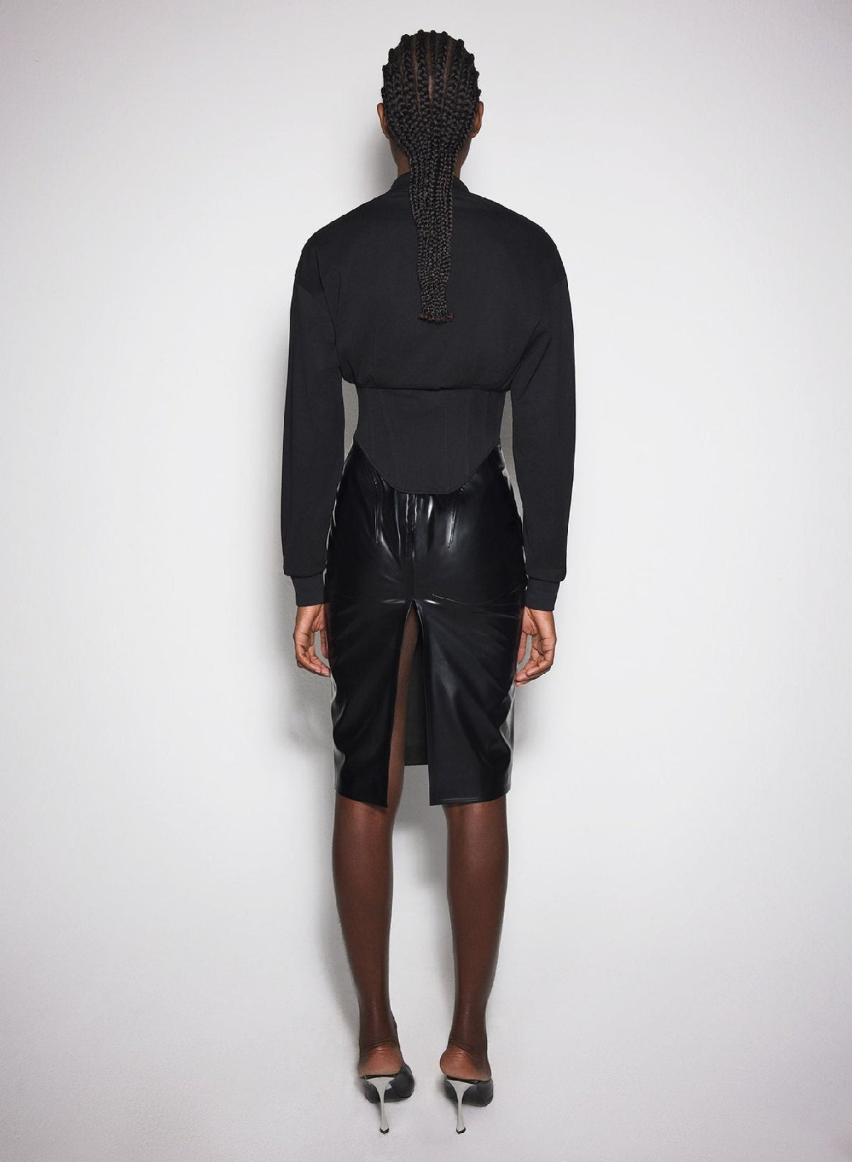 BLACK // black corseted polo