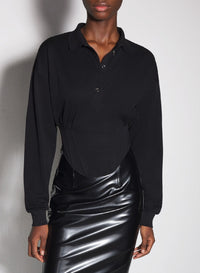 BLACK // black corseted polo